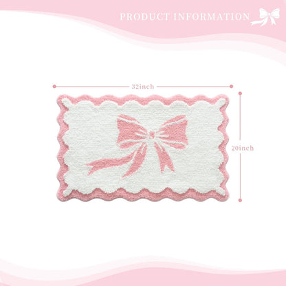 Anybar Bow Bath Mat Pink White Bathroom Rug Cute Scalloped Rugs Non Slip Floor Carpet Microfiber Bathmat Soft Super Absorbent Machine Washable Bathmat for Shower Scallop Bathroom Mats（20x32 inch）