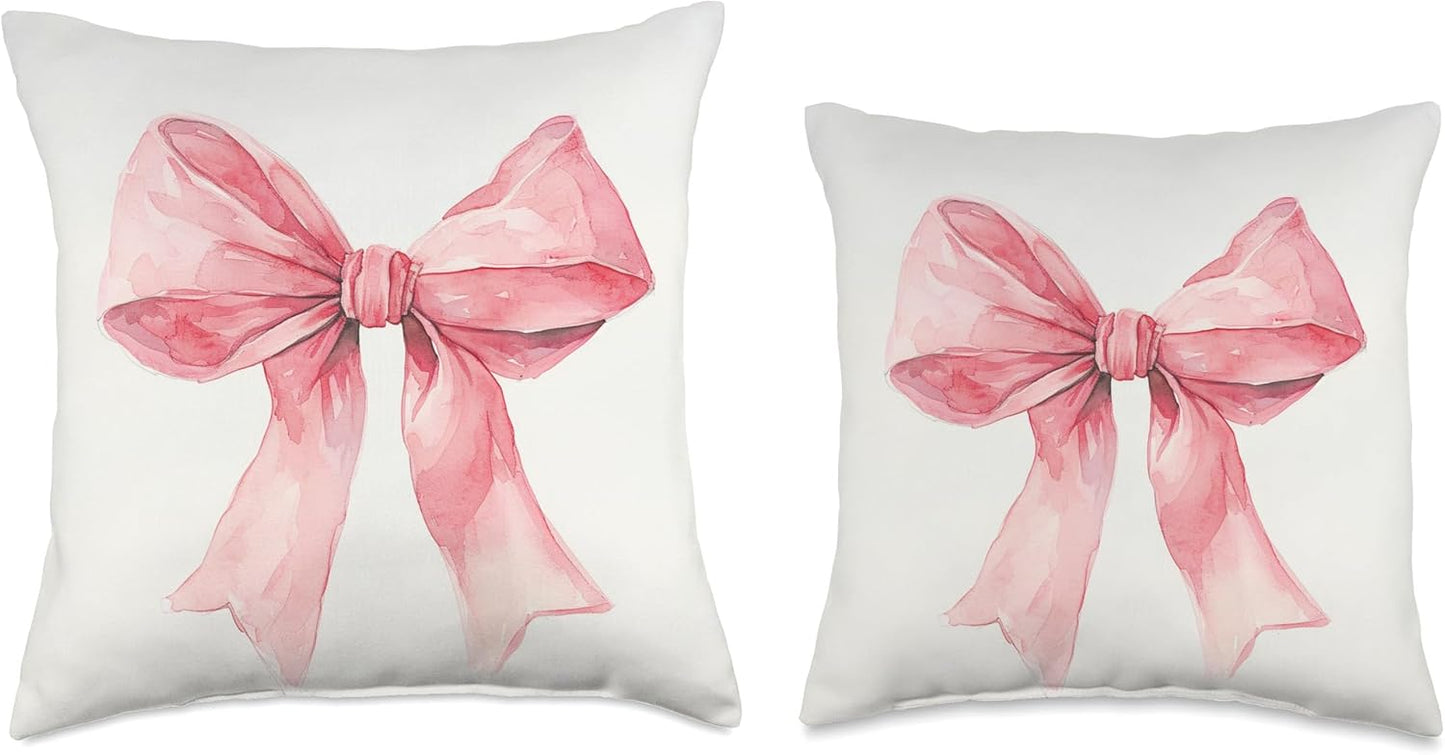 Girly || Watercolour Bow || Coquette || Aesthetic Pink Bow Throw Pillow