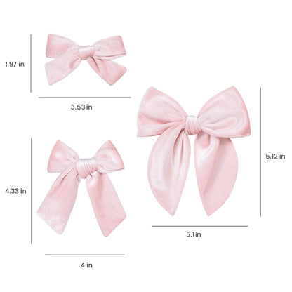 Velvet Hair Accessories 6pc 5"& 3.5"&4" Handmade Light Pink Knot Bows Ponytail Alligator Clip for Teen Toddler Girls Women Birthday Tutu Valentines Party Dress Decor Accessory Gift