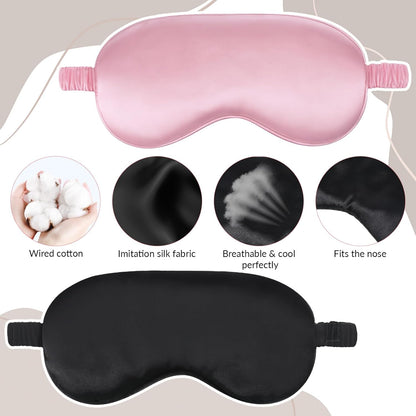 2 Pack Silk Sleep Mask Soft Blackout Eye Mask for Women Men Satin Blindfold with Elastic Strap Eye Sleep Shade Cover Travel Eyes Covers for Night Sleeping Travel Nap-Pink/Black