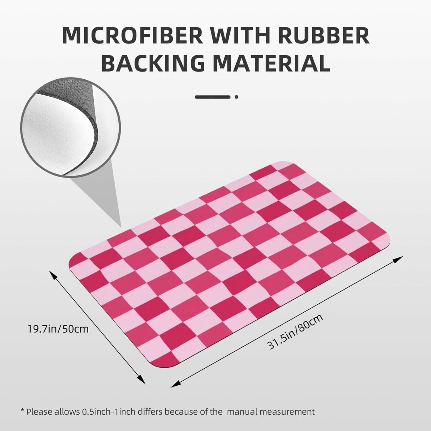 Bath Mat Pink Checkerboard Pattern Absorbent Non Slip Doormat 19.7x31.5 in Washable Diatomaceous Shower Mat Floor Mats for Bathroom Kitchen Entryway