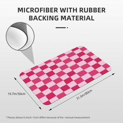 Bath Mat Pink Checkerboard Pattern Absorbent Non Slip Doormat 19.7x31.5 in Washable Diatomaceous Shower Mat Floor Mats for Bathroom Kitchen Entryway
