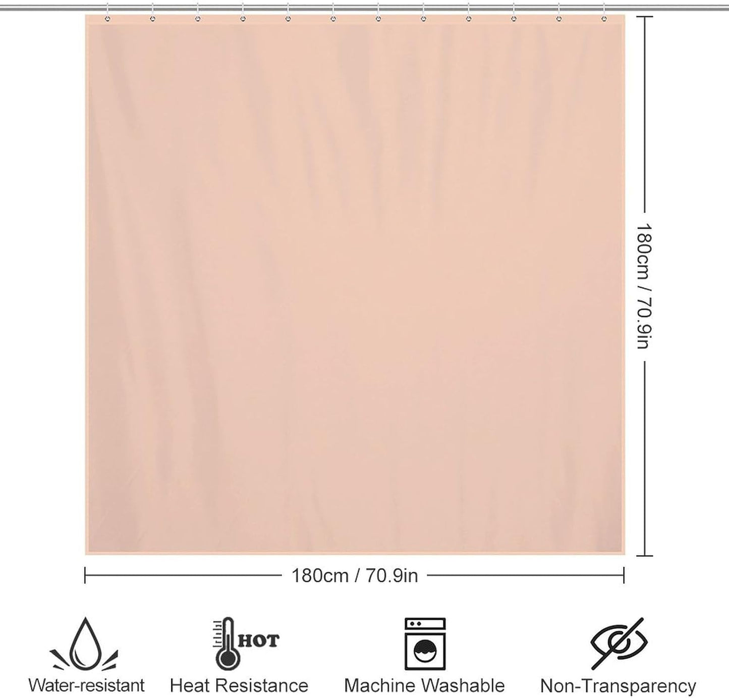 Modern Elegant Shower Curtain, Minimalist Peach Pastel Solid Plain Simple Elegant Bath Curtains Waterproof Fabric with Hooks for Home Decor, 72Wx72H