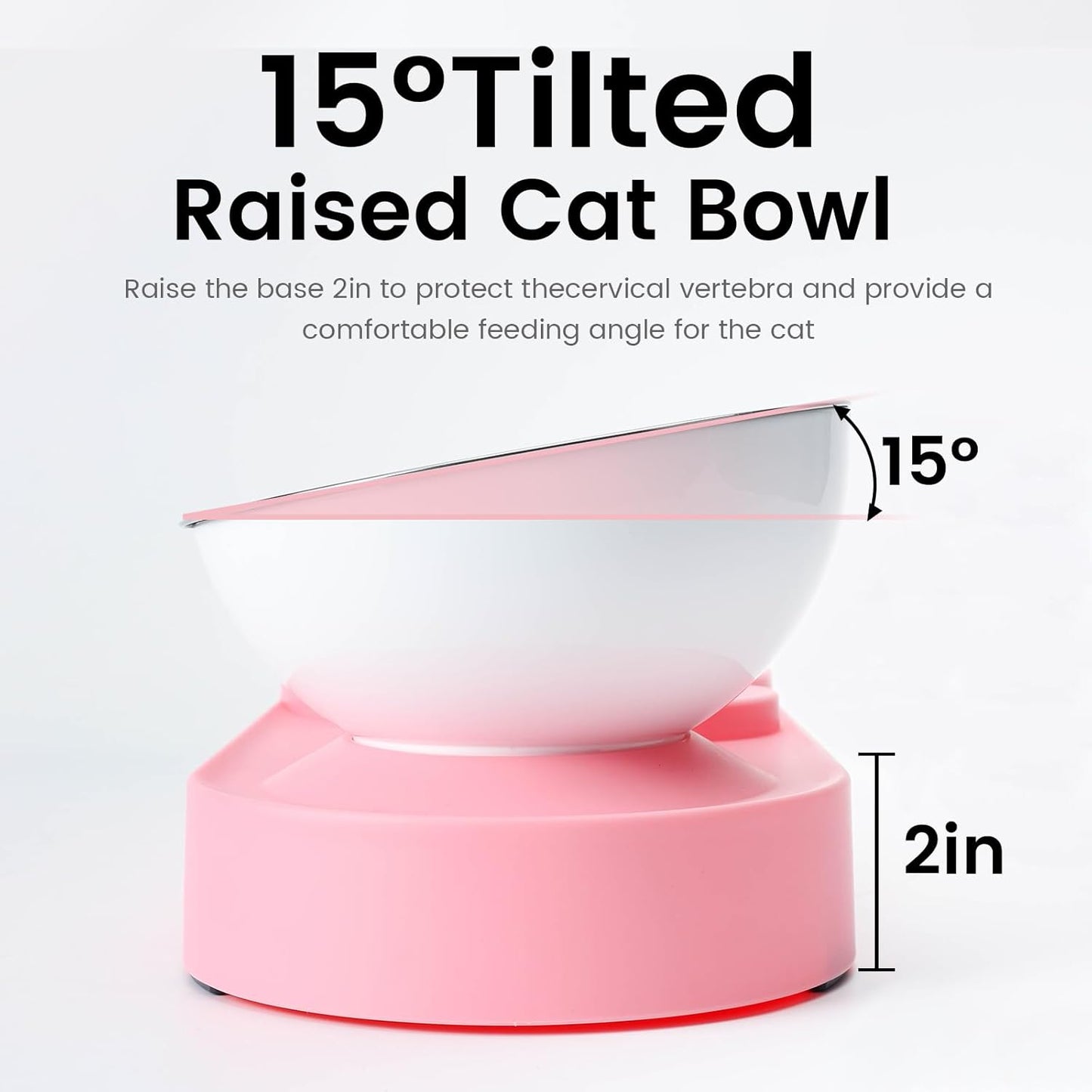 Double Elevated Dog Cat Food Water Bowls, Stainless Steel Cat Food Water Bowl with No-Spill Mat, Raised Tilted Dishes for Indoor Kitten, Puppies, Small or Medium Size Dogs Cats, Pink