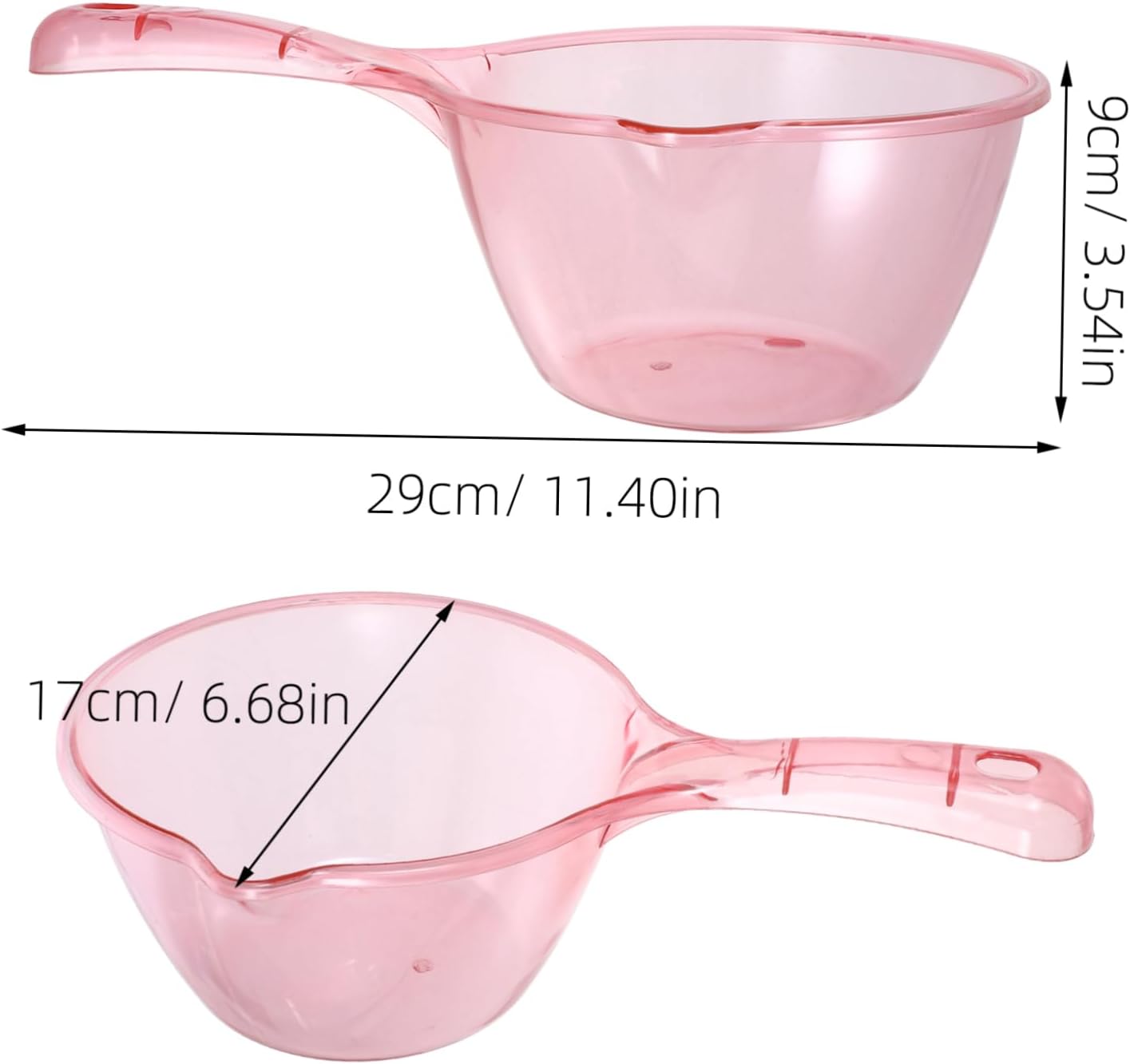 VICASKY 3pcs Water Ladle for Home Kitchen and Bath Thickened Transparent Scoops with Long Handle Multi Purpose Watering Bathing and Cooking Scoop in Pink Light Green and Brown