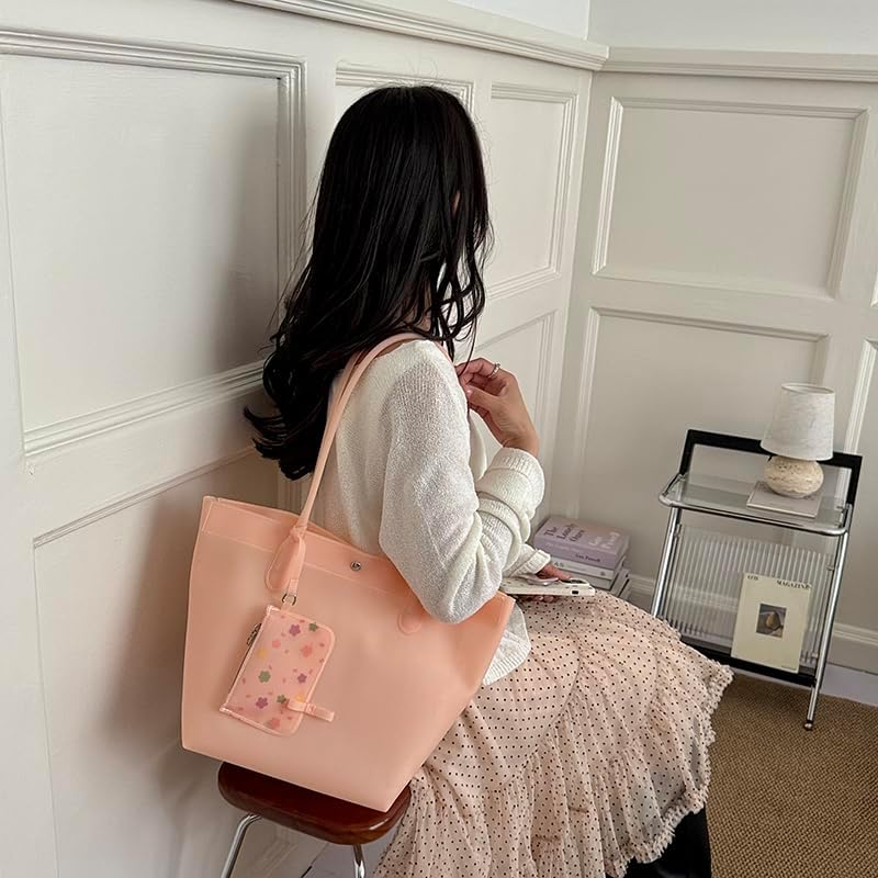 Jelly Tote Bag For Women Waterproof PVC Handbag With Floral Coin Purse Pendant For Beach Daily Use