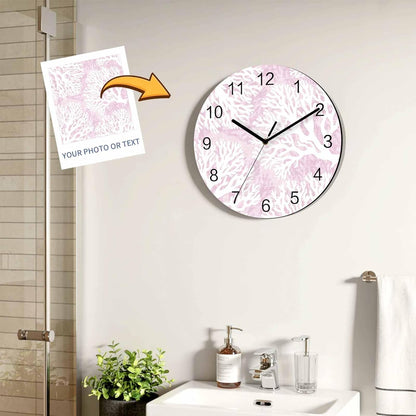 Coral Wall Clock Battery Operated Non-Ticking 10" Round Wood Clocks, Ocean Coral Coastal Pink Kitchen Wall Clock for School Bathroom Living Room Home Office Wall Decor