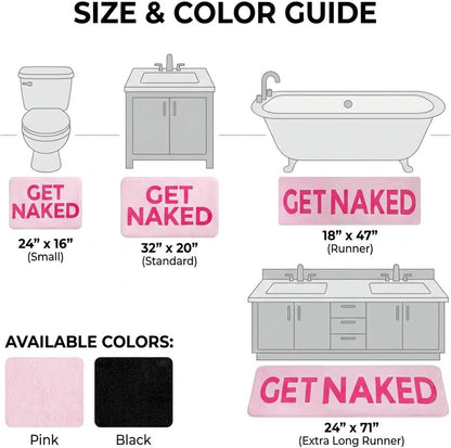 Pink Get Naked Memory Foam Bath Mat 16x24 Inch, Funny Bathroom Rugs, Cute Dorm, Apartment Decor, Soft Non Slip Absorbent Mats for Shower, Vanity