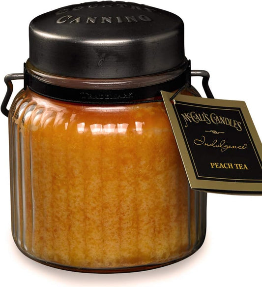 McCall’s Candles | Peach Tea | 18 oz Scented Candle | Indulgence Collection | USA-Poured | Double Wick | Grooved Jar with Carrying Handle | Porch-Side Citrus & Herbal Fragrance