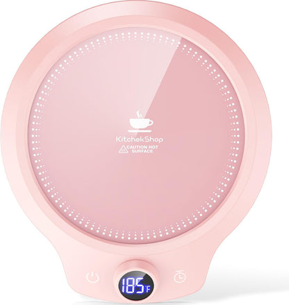 Fast Heating Mug Warmer - 4 Temp Settings & 1-12H Timer, Coffee Cup Warmer Plate for Desk Auto Shut Off, Ideal Beverage Warmer Gift for Coffee, Tea, Milk (Pink)