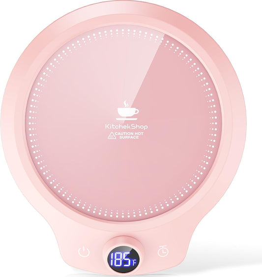 Fast Heating Mug Warmer - 4 Temp Settings & 1-12H Timer, Coffee Cup Warmer Plate for Desk Auto Shut Off, Ideal Beverage Warmer Gift for Coffee, Tea, Milk (Pink)