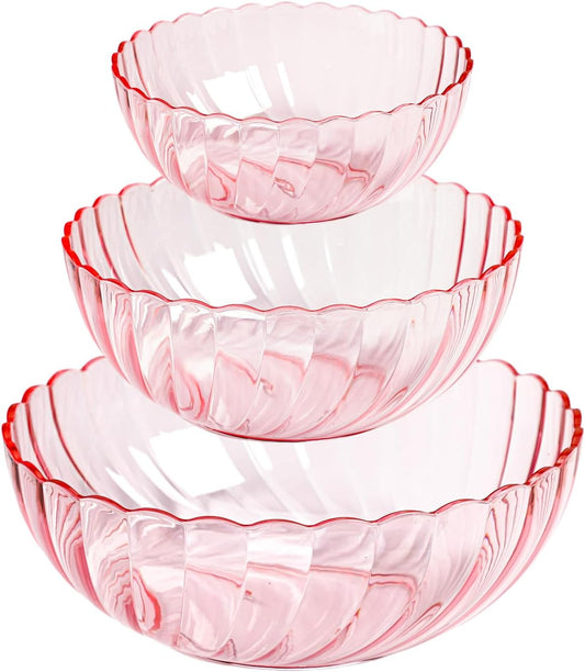 WAIT FLY Acrylic Salad Mixing Bowls Party Snack Bowls Serving Bowls for Candy Dessert Chips Fruits-Pink-3 PCS