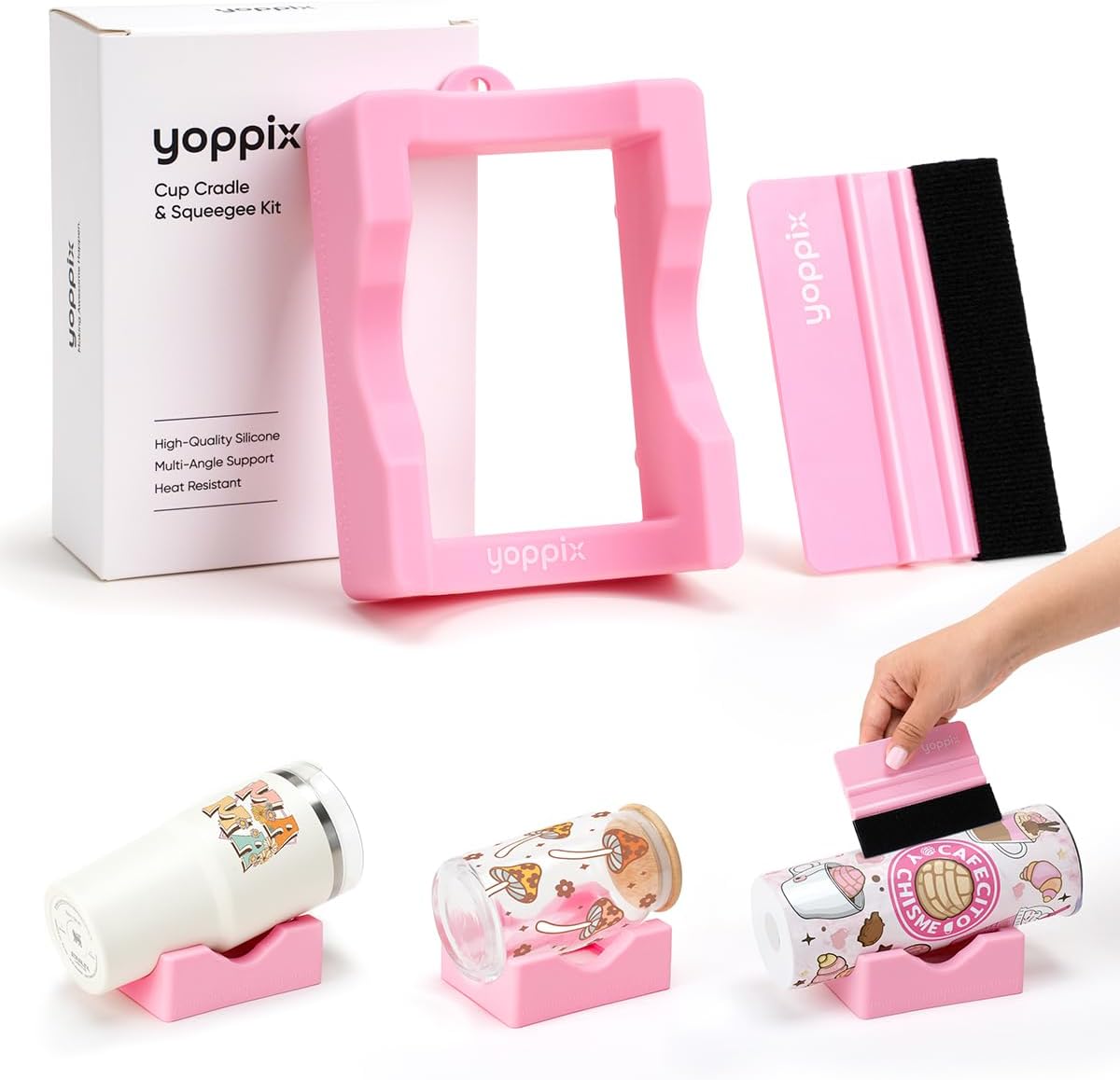 YOPPIX Silicone Cup Cradle, Cup Cradle for Tumblers for Apply UV DTF Decals/Apply Vinyl Decals/Sublimating Tumblers, Hanging Storage for DIY Your Craft
