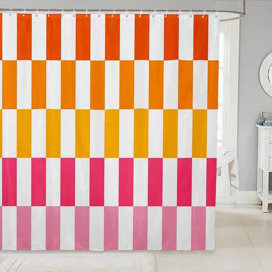 Erosebridal Abstract Shower Curtain Pink Vintage Geometric Fabric Shower Curtain,72" W X 72" L,Colorful Striped Bathroom Shower Curtain Sets Modern Art Aesthetic Bath Curtains