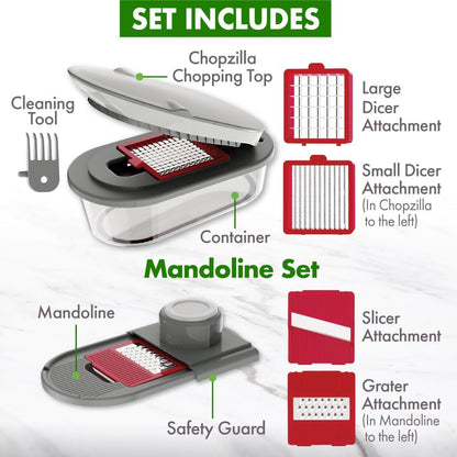 Vegetable Chopper and Mandoline Slicer with Container, CHOPZILLA 4 Stainless Steel Blades, BPA-Free Onion Chopper, Vegetable Cutter, French Fry Cutter, Dishwasher Safe Fruit Potato Dicer, Pink
