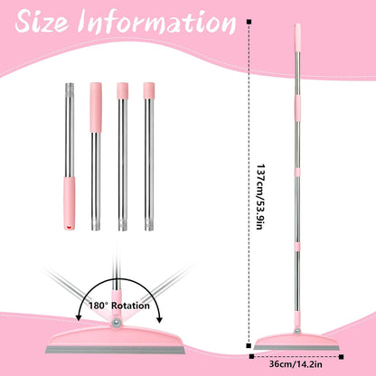 Multifunction Silicone Broom, 54 Inch Adjustable Long Handle Rubber Broom Sweeper for Floor Bathroom Kitchen Shower Pet Hair Glass(Gray Pink)