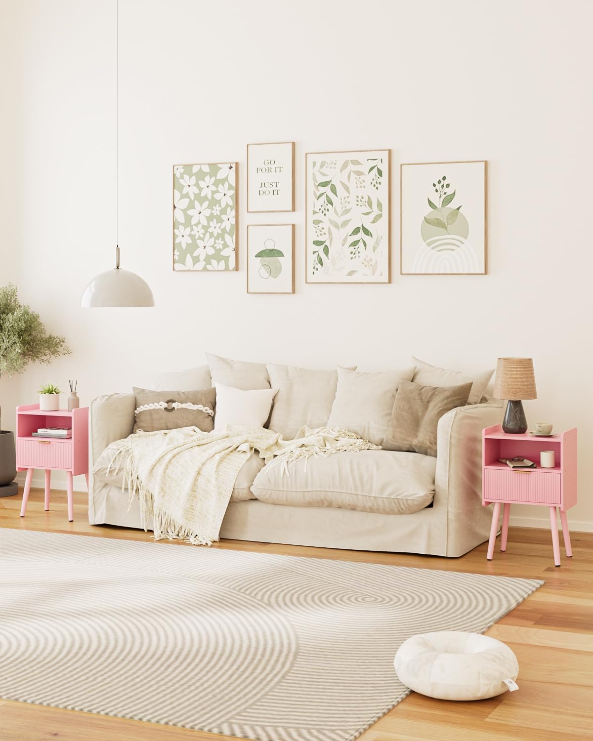 Night Stand, Modern Side Table, Small Nightstand, Wood Bedside Table with Storage Drawer End Table for Bedroom,Living Room,Office, Pink