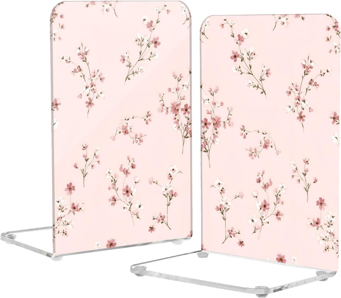 Light Pink Small Floral 1 Bookends Book Ends for Shelves Heavy Books Stopper Decorative Acrylic Non-Slip 1 Pair