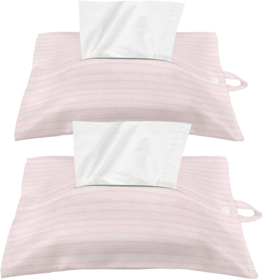 Tissues Box Cover Pink White Pinstripes Tissue Holder with Hanging Linen Organizer Dispenser Modern Lines Vertical Stripes Tissues Box Covers Rectangle for Bathroom Toilet Car Kitchen Tabletop 2 PCS