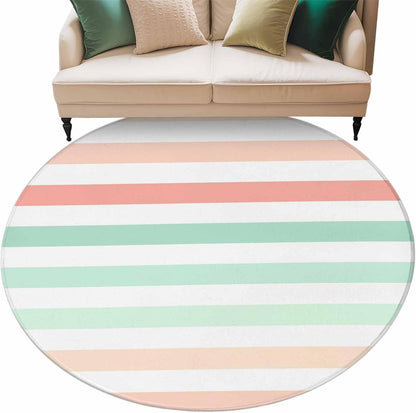 Large Round Rug 7Ft, Peach Pink Green Ombre Living Room Circle Rug Washable Round Area Rug, Farmhouse Stripe Modern Non Slip Indoor Carpet for Entryway Dining Room Bedroom Aesthetic Decor