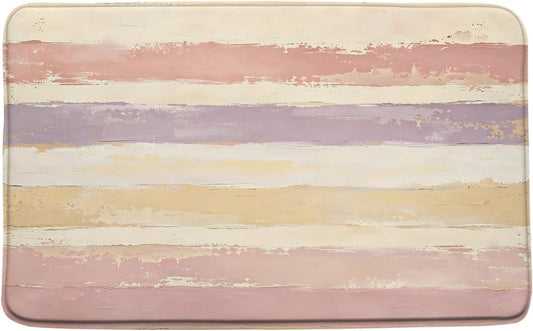 Abstract Pink Bath Mat Rug Beige Modern Oil Painting Stripe Aesthetic Minimalist Geometric 17.8" x 29.5" Microfiber Memory Foam Bathroom Kitchen Toilet Floor Mat