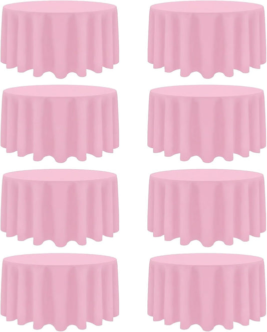 8 Pack Pink Round Tablecloth 90 Inch Wrinkle Resistant Round Pink Table Cloth Reusable and Washable Polyester Fabric for Holiday Buffet Wedding Party and Banquet