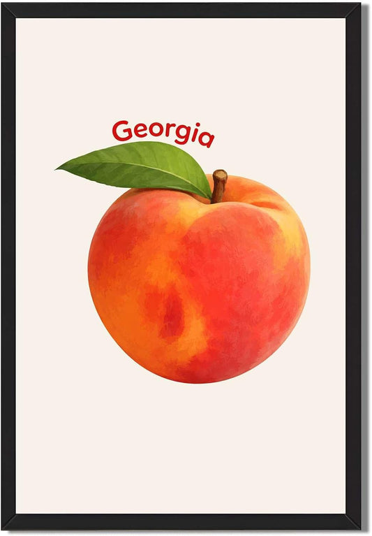 Framed Georgia Peach Poster Canvas Print Art Modern Minimalist Aesthetic Wall Art Painting Pictures Wall Decor Trendy Whimsical Home Decor for Kitchen Living Room Apartment Decoration Art Print (Black framed,12L"X16W")