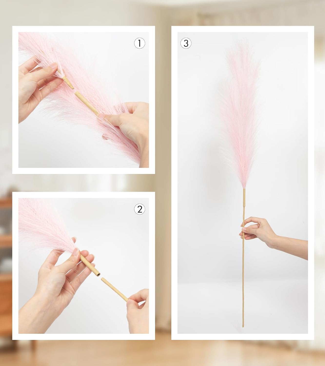 9 Pcs 45" Tall Pampas Grass Pink Decor, Long Stem Artificial Flower Floor Vase Large Faux Floral Pompas Fake Plants Dried Bouquet Arrangement Vase Filler for Boho Home Wedding Decoration