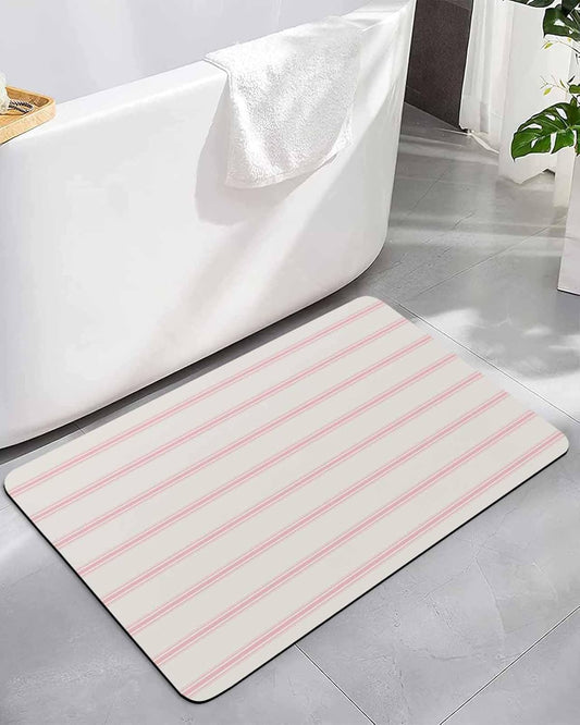 Red Pink Stripes Bath Mat for Tub,Farmhouse Pinstripes Monochrome Non Slip Bathroom Floor Runner Rug Quick Dry & Absorbent Diatomaceous Earth Shower Sink Bedroom Kitchen Living Room Doormat 16"x24"