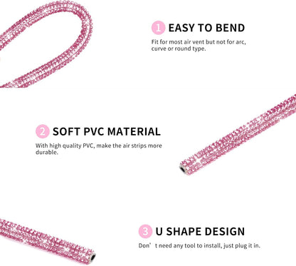INSAUTO Bling Car Accessories for Women,Bling Car Air Vent Outlet Trim, 10pcs Rhinestone Car Air Conditioner Vent Decoration Strips(Pink)