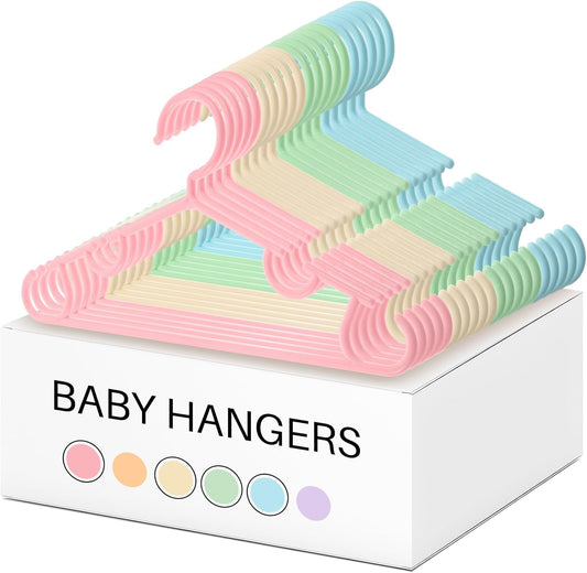 Hsei 40 Pack Pastel Color Kids Nursery Hangers Plastic Baby Hangers Heavy Duty Toddler Hanger for Pants, Coat, Skirts, Closet, Nursery Decor(Pink Yellow Blue Green Color)