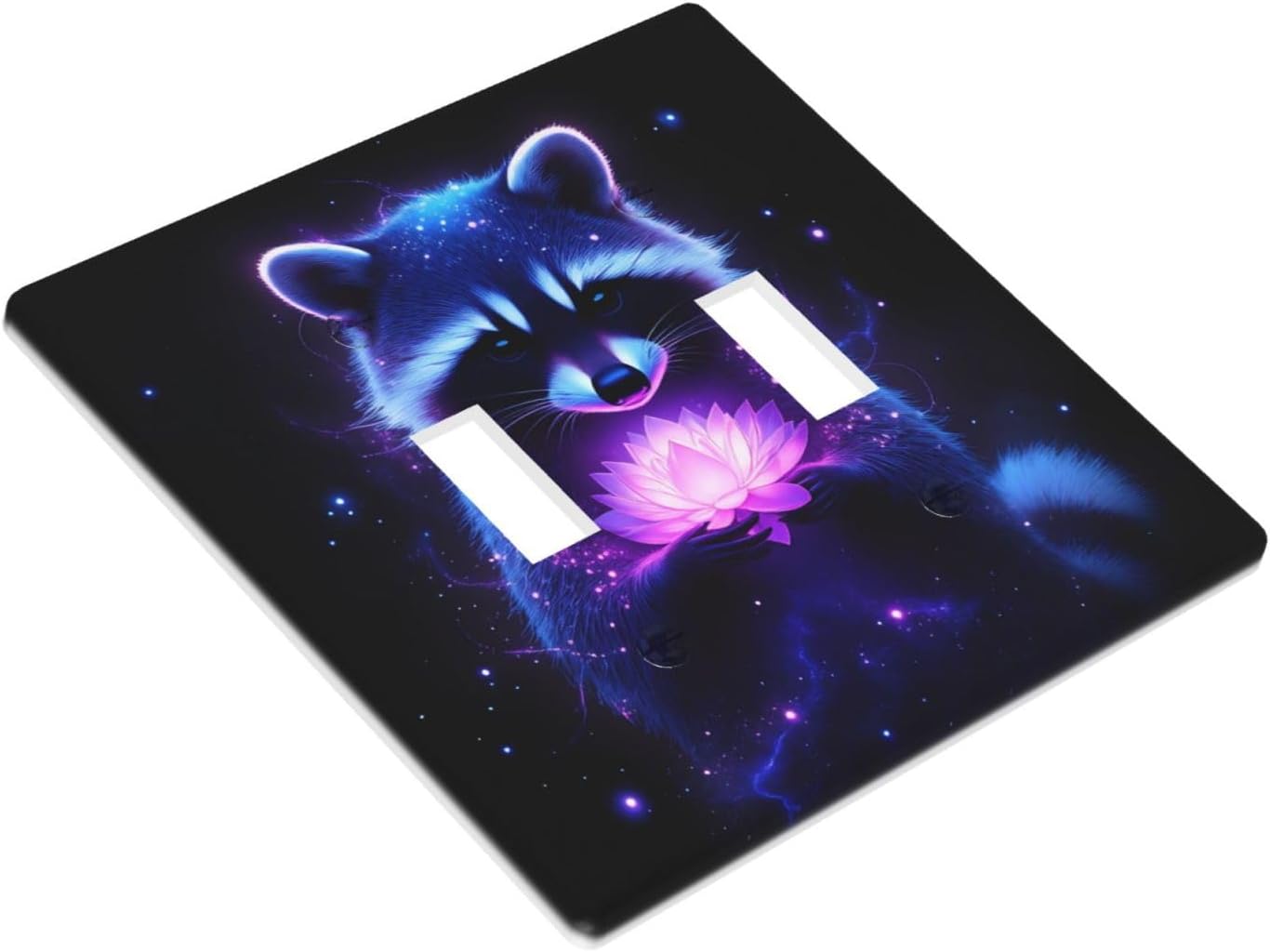 Raccoon Pink Lotus Double Toggle Light Switch Cover Plate Decorative Wall Plates, 2 Gang Switch Plates And Outlet Covers 4.5" X 4.5" For Bedroom Bathroom Kitchen Home Decor