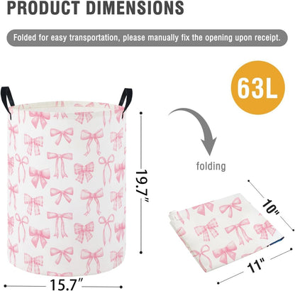 Baby Laundry Hamper Basket Baby Hamper for Nursery Boy and Girl Cute Kids Toys Storage Bin Organizer Boho Room Decor(Pink Bowknot)