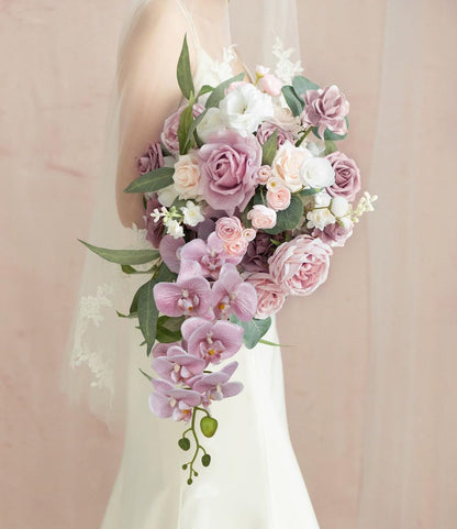 IPOPU Dusty Pink Flowers Glitter Artificial Orchids Flowers 5PCS Faux Orchid Stems Phalaenopsis Branches Floral Centerpieces for Tables Wedding Decorations for Reception (Dusty Pink)