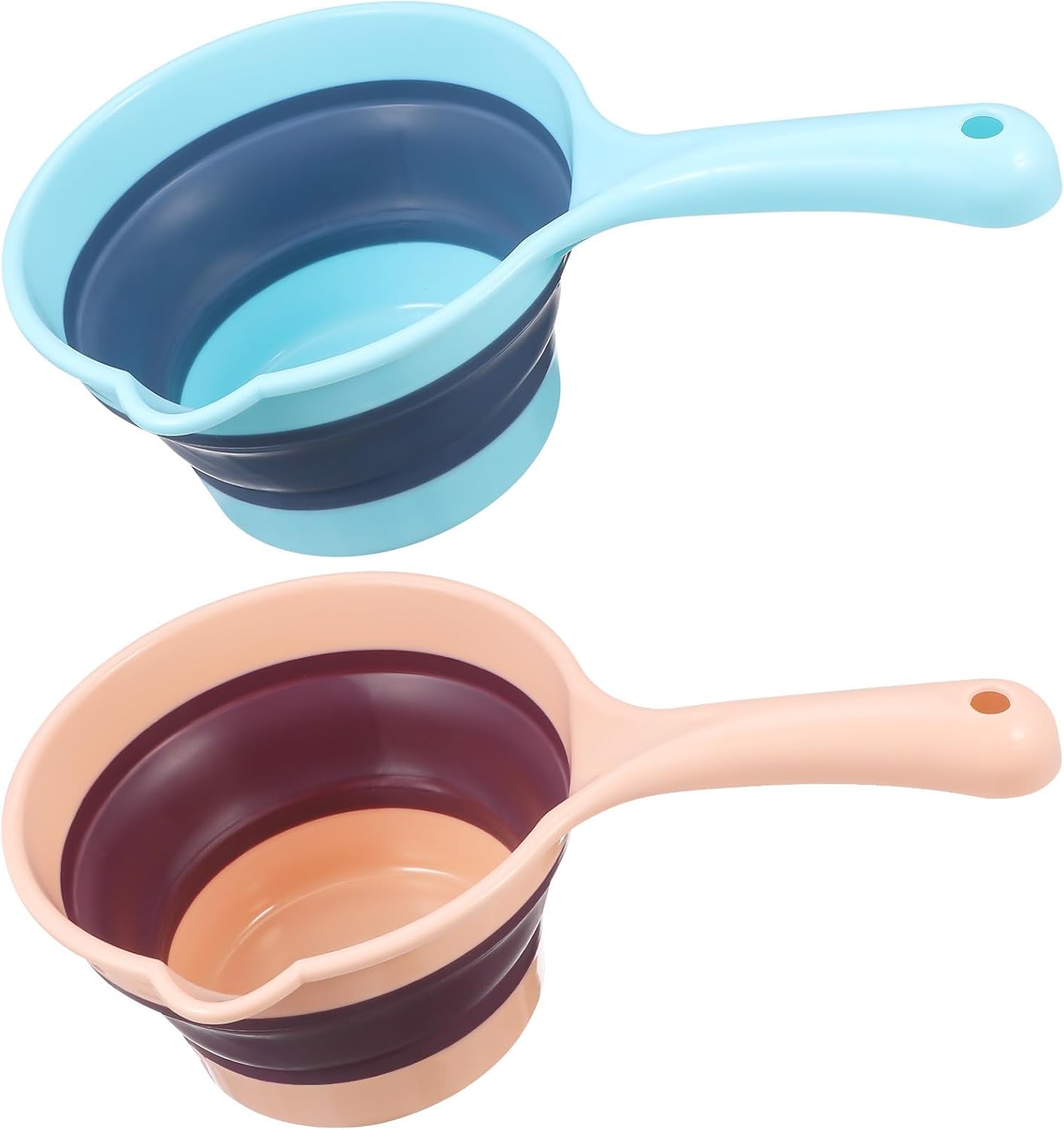 Foldable Water Ladle Set 2Pcs Plastic Kitchen Water Scoops Long Handle for Household and Cooking Use Light Blue and Pink