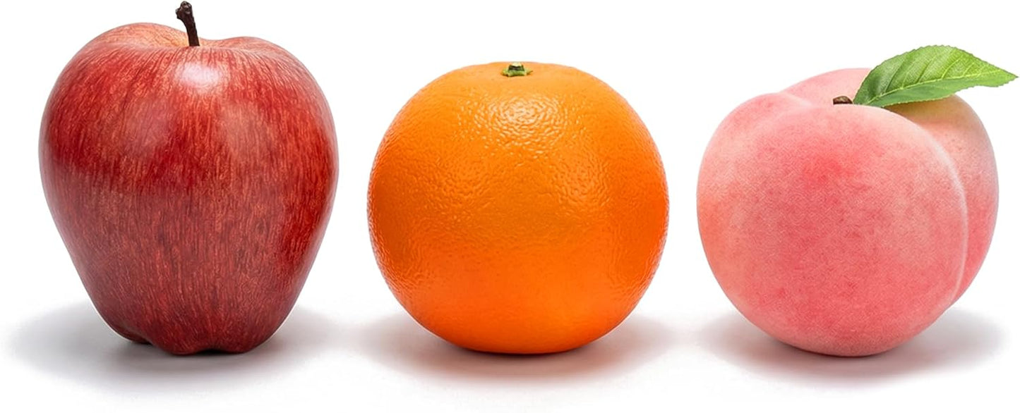 Fake Fruit Magnet Set – 3Pcs Realistic Orange, Apple & Peach Faux Fruits Decoration for Refrigerator, Home, Kitchen, Party, Wedding, & Photography Props