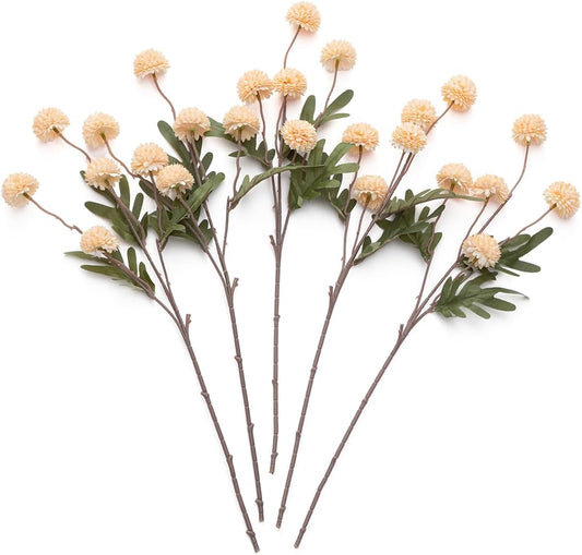 Laelfe Peach Artificial Flowers Pompon Mum, 5Pcs Fake Kiku Flowers Silk Small Mini Chrysanthemum Ball Faux Mum Decor for Filler DIY Bouquet Centerpieces Arrangements Shower (Peach)
