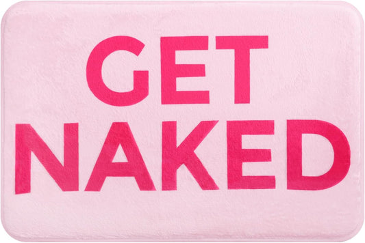 Pink Get Naked Memory Foam Bath Mat 16x24 Inch, Funny Bathroom Rugs, Cute Dorm, Apartment Decor, Soft Non Slip Absorbent Mats for Shower, Vanity