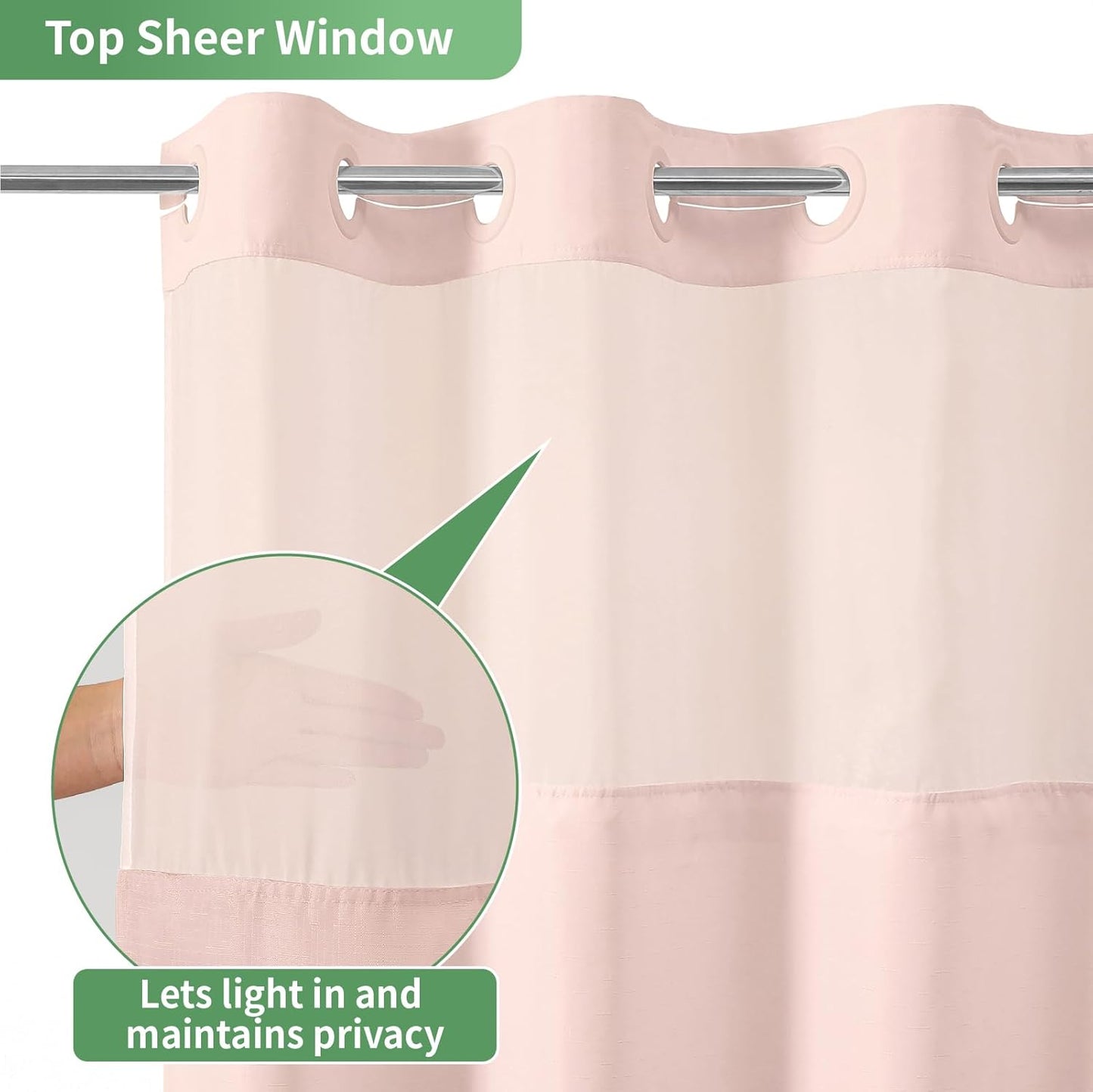 eachope Blush No Hook Shower Curtain with Snap-in Fabric Liner Set,Slub Textured Fabric Shower Curtains for Bathroom,Hotel Style Modern Shower Curtain,Water Repellent & Washable,71x74(72)