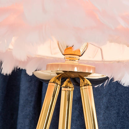 Meefad Feather Floor Lamp Metal Tripod Floor Lamp Modern Standing Light with Pink Feather Shade Elegant Floor Reading Lamp for Study Room Bedroom Living Room