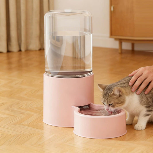 Automatic Pet Feeder and Water Dispenser Set with Pet Food Bowl, Cat Food Dispenser and Water Fountain for Cats Small Dogs Puppies Kittens Pets (Pink)