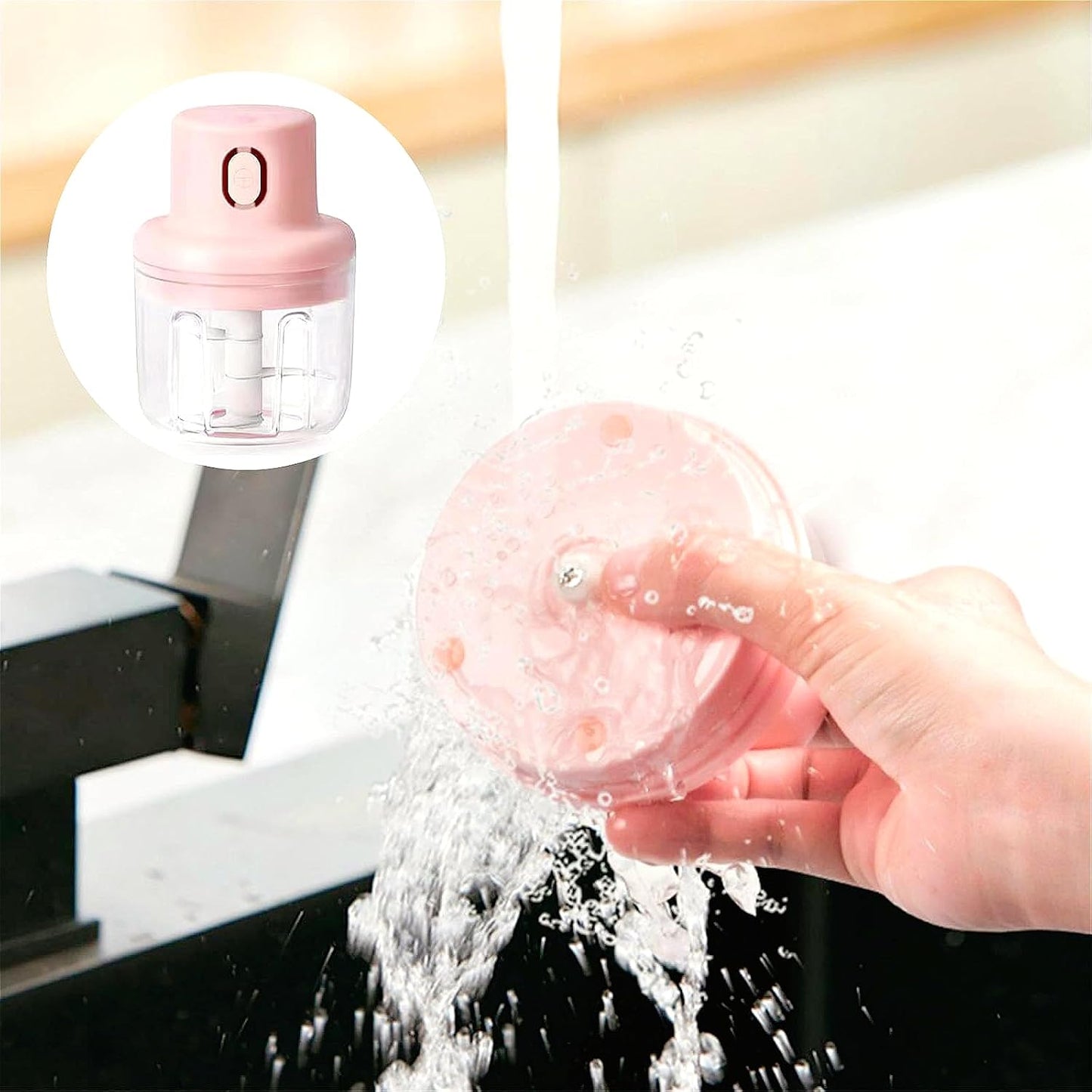 Electric Garlic Chopper, Pink USB Charging Wireless Food Mini Portable Veggie Garlic Grinder Masher Onion Cordless Blender Processor Crusher for Ginger, Chili, Fruit, Meat, Spices, Beans, etc (250ml)