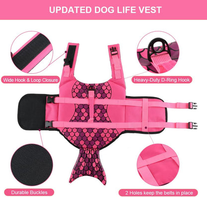 EMUST Dog Life Jacket Mermaid, Ripstop Dog Life Vests with Rescue Handle for Small Medium and Large Dogs, Pet Safety Swimsuit Preserver for Swimming Pool Beach Boating, XS