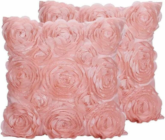 SeptCity Decorative Throw Pillow Covers for Couch Cushion Case, Romantic Love Satin Rose Wedding Party Home Decor,16 x 16 Inches Home Gift (Set of 2)- #Pink