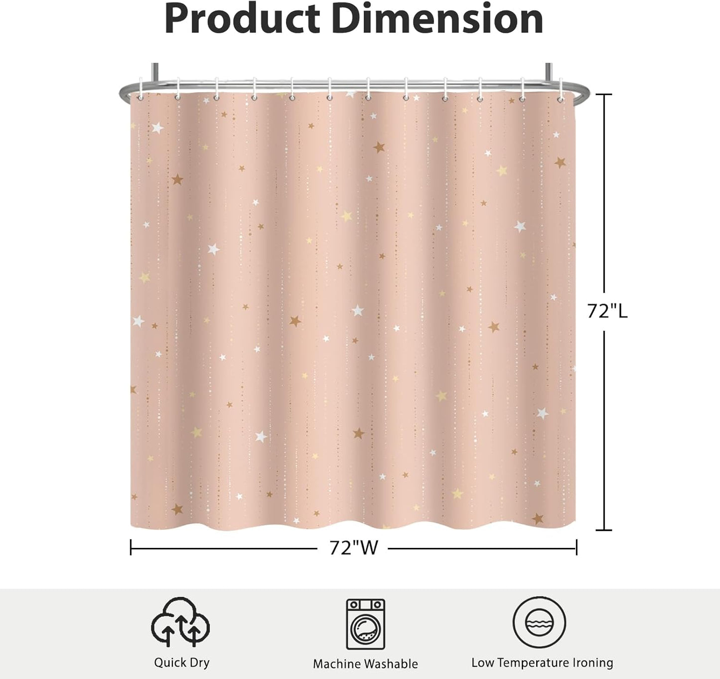 Starry Night Shower Curtain, Waterproof Shower Curtains for Bathroom, Cloth Star Shower Curtain Set with Hooks, Pink Celestial Space Shower Curtains, 72x72 Inches
