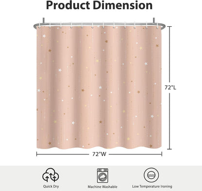 Starry Night Shower Curtain, Waterproof Shower Curtains for Bathroom, Cloth Star Shower Curtain Set with Hooks, Pink Celestial Space Shower Curtains, 72x72 Inches