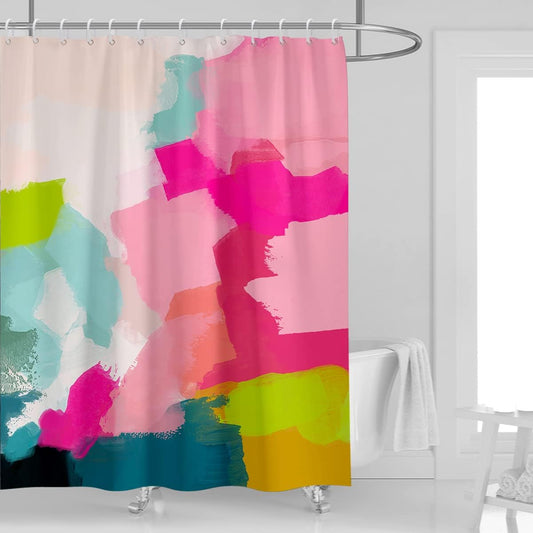 Pink Shower Curtain - Teal Ombre Abstract Watercolor Art, Modern Preppy Aesthetic for Girls, Vibrant Gradient Pastel Painting, Contemporary Artistic Bathroom Decor, 60" W x 72" L, 12 Hooks