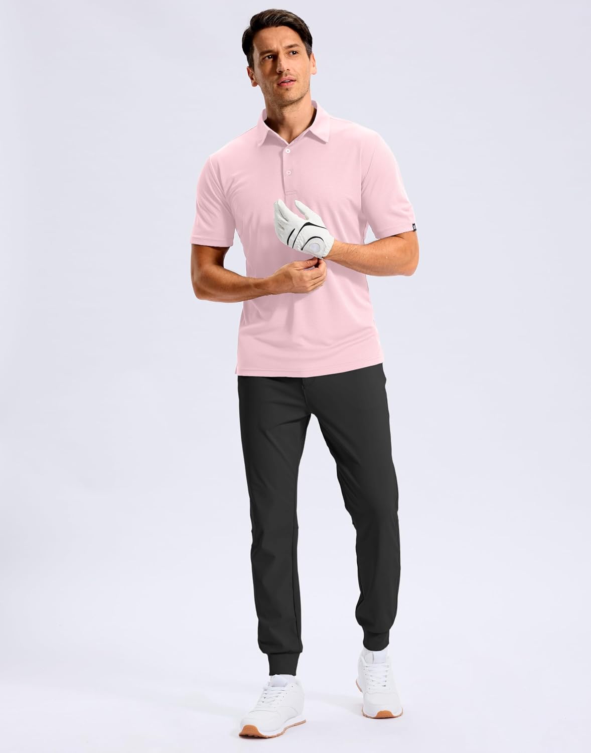 Mens Golf Shirt Grid Lightweight Short Sleeve Dry Fit Moisture Wicking Performance Athletic Collared Polo Shirts for Men