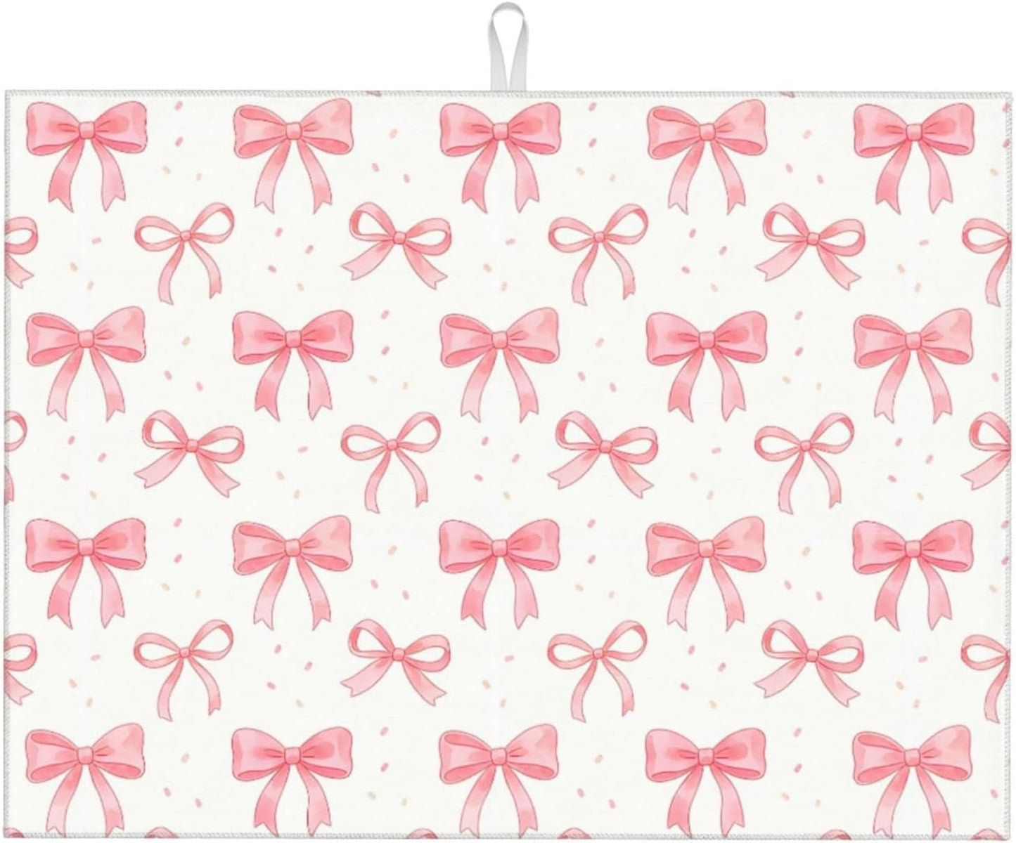 Bow Dish Drying Mat, for Kitchen Counter Microfiber Absorbent, Pink Cute Dish Draining Mat Extra Large 18"x24"