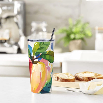 Colorful Peach Watercolor 20oz Tumbler Stainless Steel Insulated Travel Tumblers Leakproof Travel Coffee Mug With Lid And Straw Water Bottle Drink Tumbler Cups Gifts For Women Men Lovers